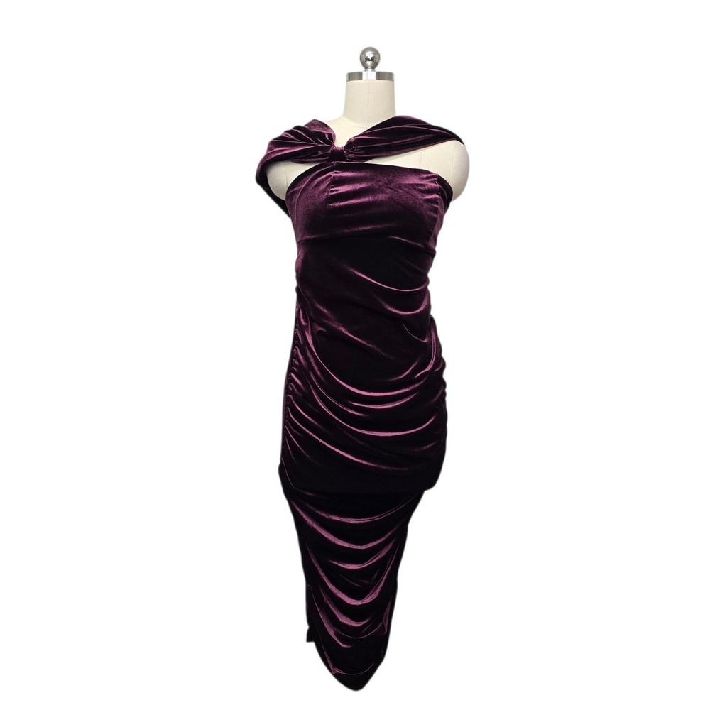 Club L London Port Velvet Bardot Bow Ruched Midi Dress Size 4